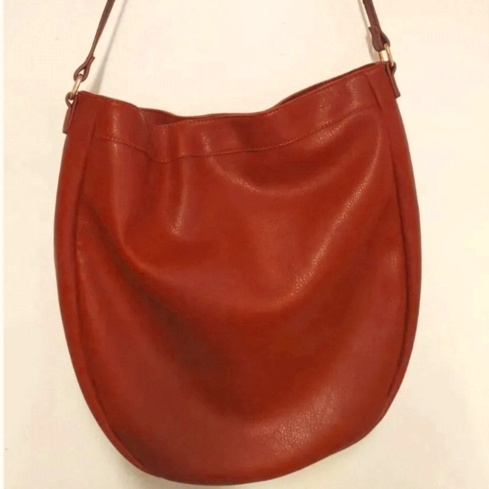 Sole Society Womens Cognac Brown Crossbody Bucket Bag Satchel Adjustable Strap